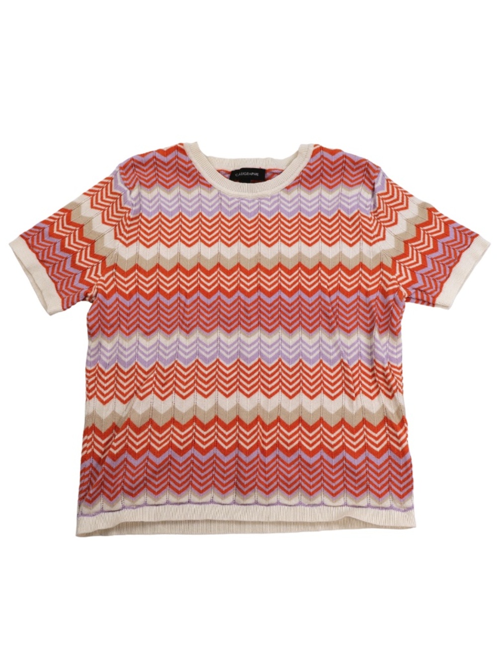 Calligraphie Chevron Knit Sweater Top Cream Orange Purple Size Medium